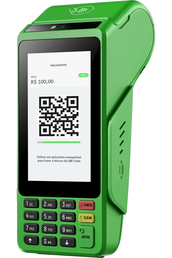 Maquininha T3 Smart Ton Pro com tela touchscreen ligada